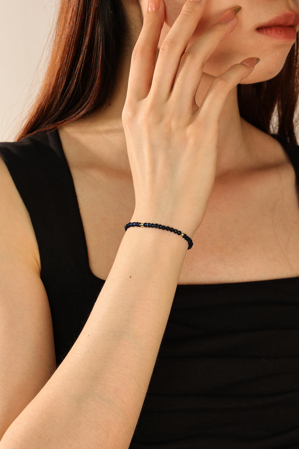 PB0053 925 Sterling Silver Blue Crystal Beaded Bracelet