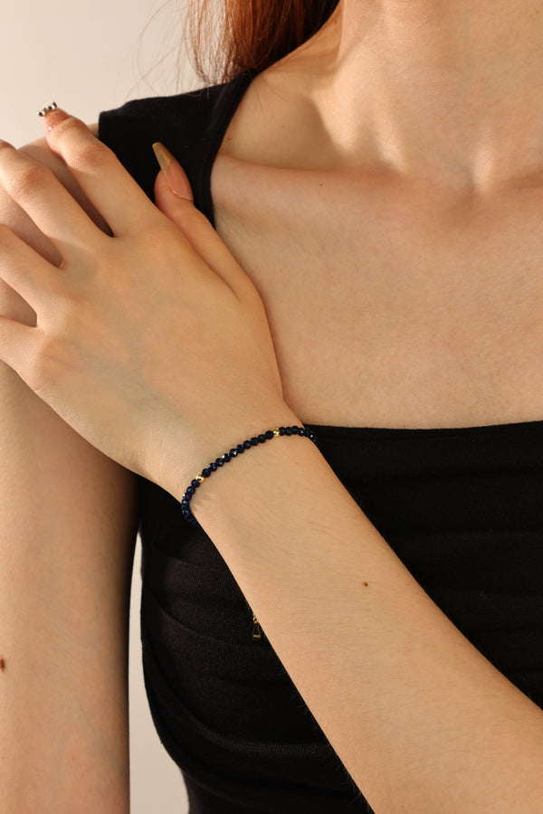 PB0053 925 Sterling Silver Blue Crystal Beaded Bracelet