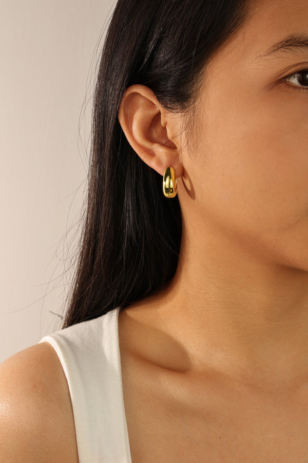 FE2071 925 Sterling Silver Women Gold Chunky Hoop Earrings