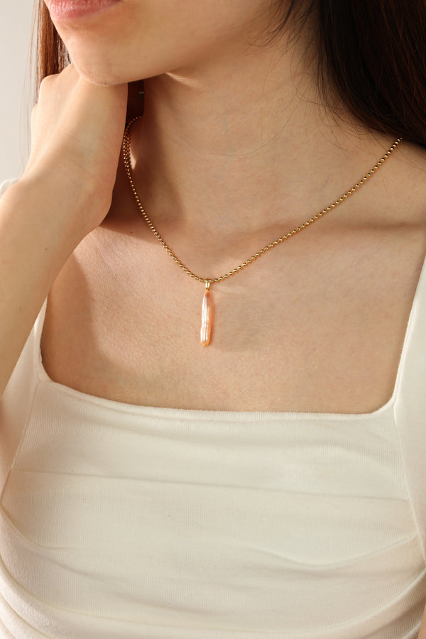 PN0149 925 Sterling Silver Champagne Strip Pearl Pendant Necklace