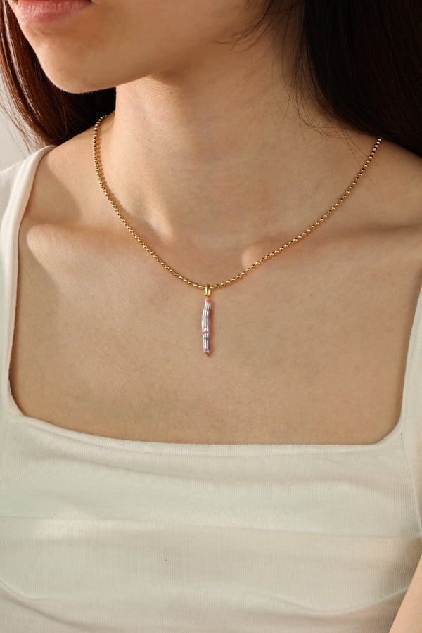 PN0155 925 Sterling Silver Purple Striped Pearl Pendant Necklace