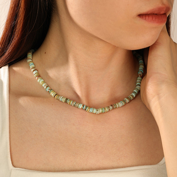 PN0100 925 Sterling Silver Green Wheel Beads Necklace