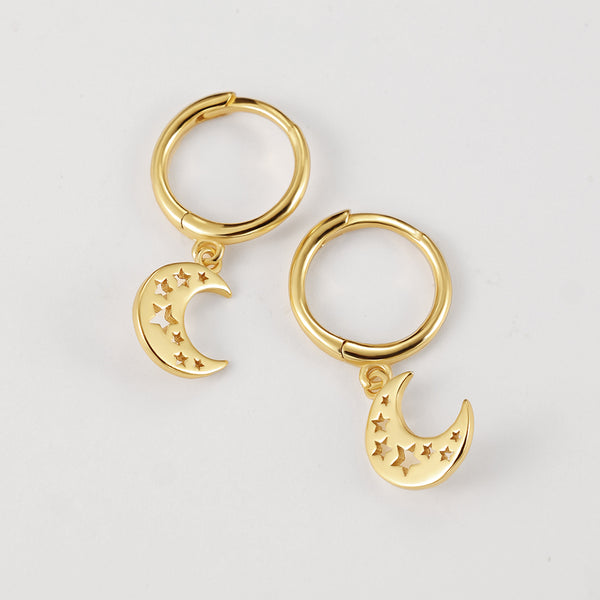 FE2238 925 Sterling Silver Moon Cutout Star Earrings