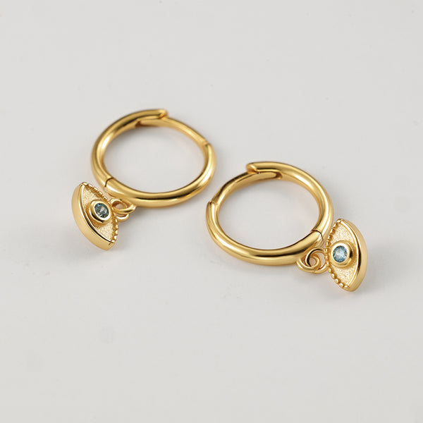 FE2181 925 Sterling Silver Blue CZ Eye Dangle Earrings