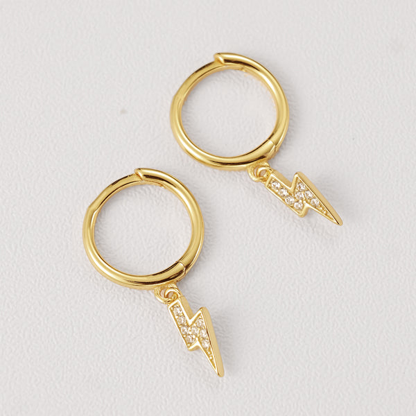 FE2234 925 Sterling Silver Full CZ Lightning Dangle Earrings