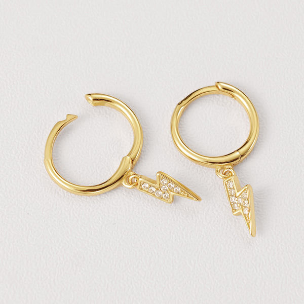 FE2234 925 Sterling Silver Full CZ Lightning Dangle Earrings