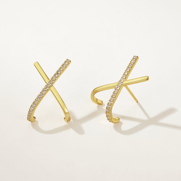 FE2425 925 Sterling Silver Cubic Zirconia X Stud Earrings