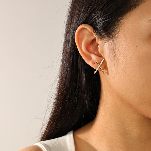 FE2425 925 Sterling Silver Cubic Zirconia X Stud Earrings