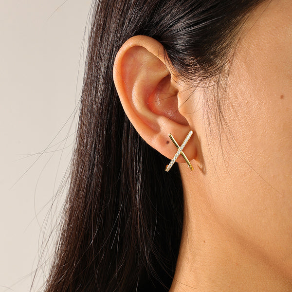 FE2425 925 Sterling Silver Cubic Zirconia X Stud Earrings