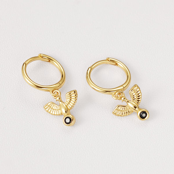 FE2151 925 Sterling Silver Balck CZ Peach Dove Drop Earrings