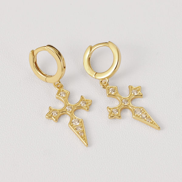 FE2109 FE2178 925 Sterling Silver Fashion Cross Pendant Hoop Earrings