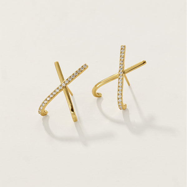 FE2425 925 Sterling Silver Cubic Zirconia X Stud Earrings