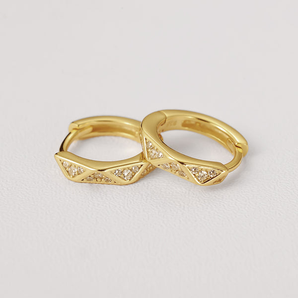FE2204 925 Sterling Silver Geometry Rhombus Cubic Zirconia Hoop Earrings
