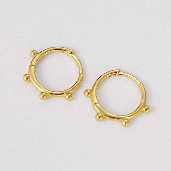 FE2207 925 Sterling Silver Four Beads High Polish Hoop Earrings