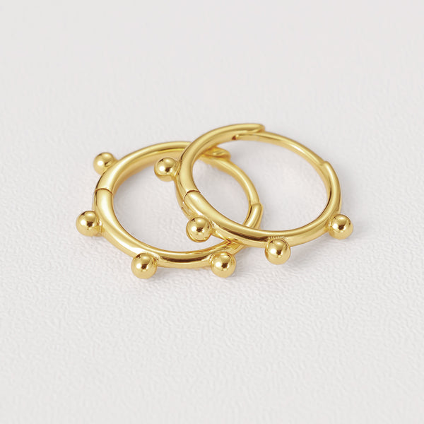 FE2207 925 Sterling Silver Four Beads High Polish Hoop Earrings