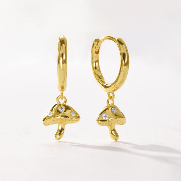 VFE0205 Pave Cubic Zirconia Mushroom Drop Hoop Earrings