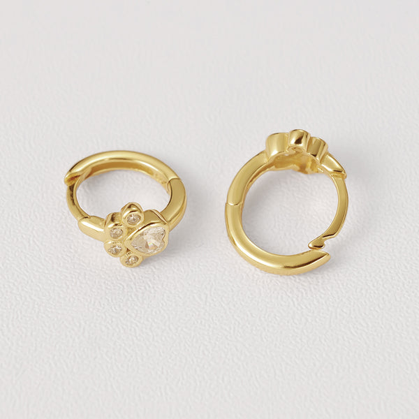 FE2142 925 Sterling Silver Cubic Zirconia Dog Paw Hoop Earrings