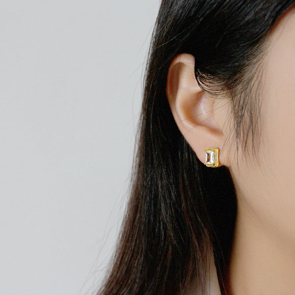 RHE1303 925 Sterling Silver Geometric Square Zircon Stud Earrings