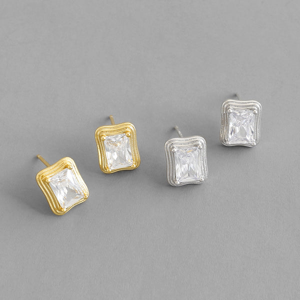 RHE1303 925 Sterling Silver Geometric Square Zircon Stud Earrings