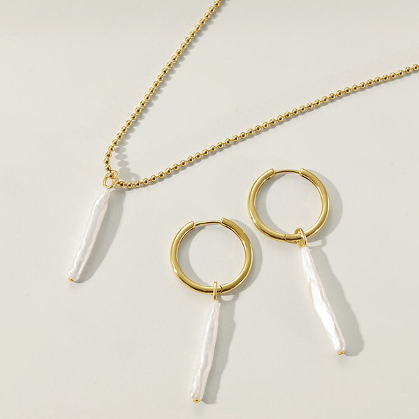 PE0167 925 Sterling Silver Irregular Strip Pearl Dangle Earrings