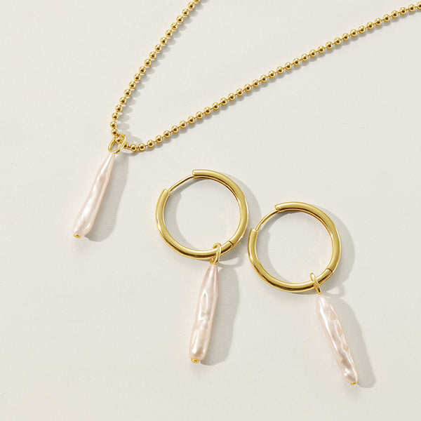 PN0149 925 Sterling Silver Champagne Strip Pearl Pendant Necklace