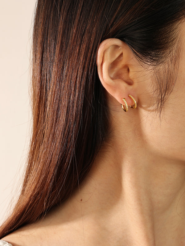 FE2197 925 Sterling Silver Cubic Zirconia Hoop Eaarrings