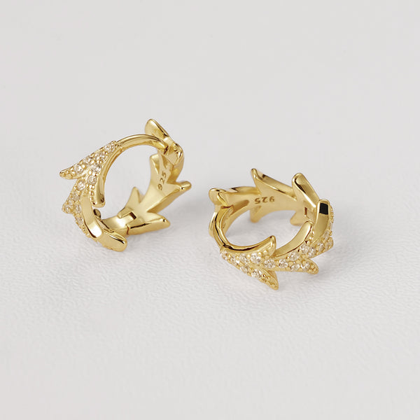 FE2183 925 Sterling Silver Pave CZ Leaf Hoop Earrings