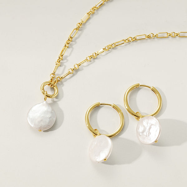 PN0145 925 Sterling Silver Flat Pearl Pendant Necklace