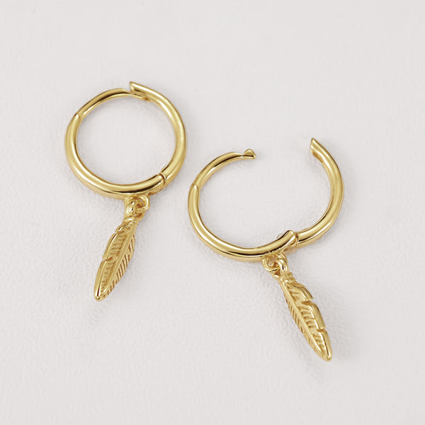 FE2101 925 Sterling Silver Custom Classical Feather Drop Hoop Earrings