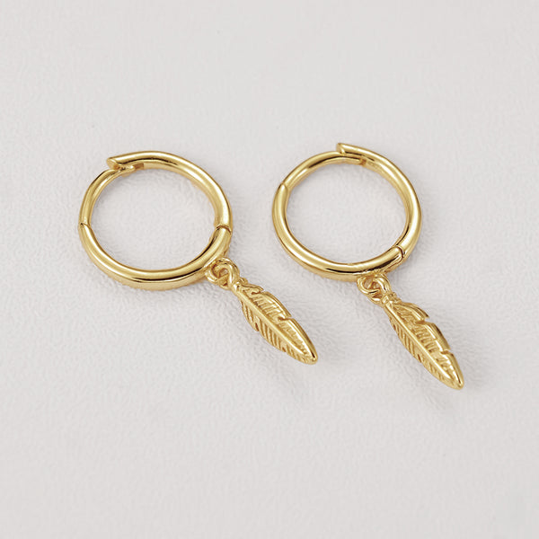 FE2101 925 Sterling Silver Custom Classical Feather Drop Hoop Earrings