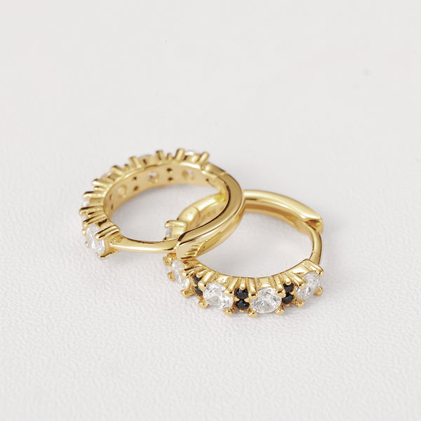 FE2137 925 Sterling Silver Black and White Cubic Zirconia Hoop Earrings