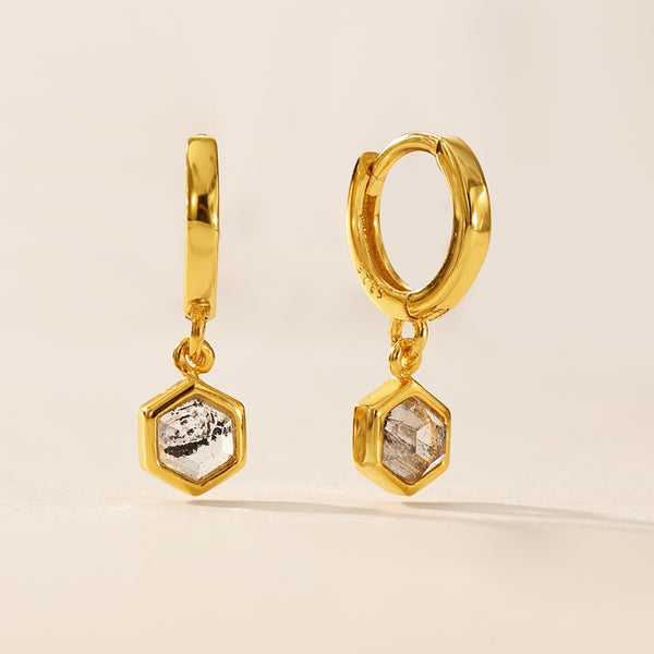VFE0241 Hexagon Natural Stone Dangle Hoop Earring