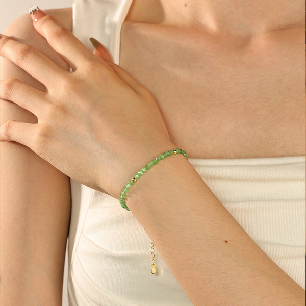 PB0056 925 Sterling Silver Green Crystal Beaded Bracelet