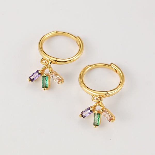 FE2215 925 Sterling Silver Trio Colorful CZ Dangle Earrings