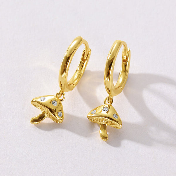 VFE0205 Pave Cubic Zirconia Mushroom Drop Hoop Earrings
