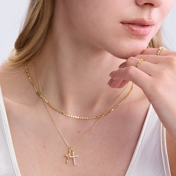 VFD0938 White Pearl Cross Charm