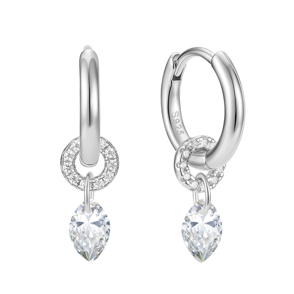 VFE1088 Marquise-Cut CZ Pave Hoop Earrings