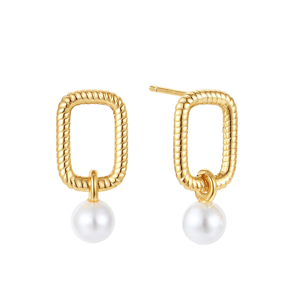 BVFE1399 Twisted Square Pearl Stud Earrings