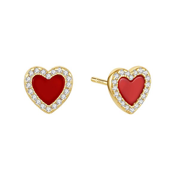 VFE0793 Red Agate Black Agate Mother of Pearl Heart Stud Earrings