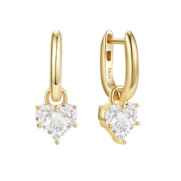 VFE0814 Heart CZ Dangle Hoop Earrings
