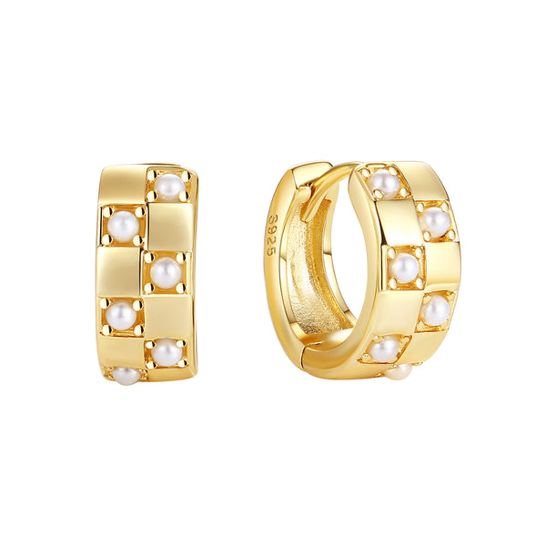 BVFE1379 Square Grid Pearl Earrings