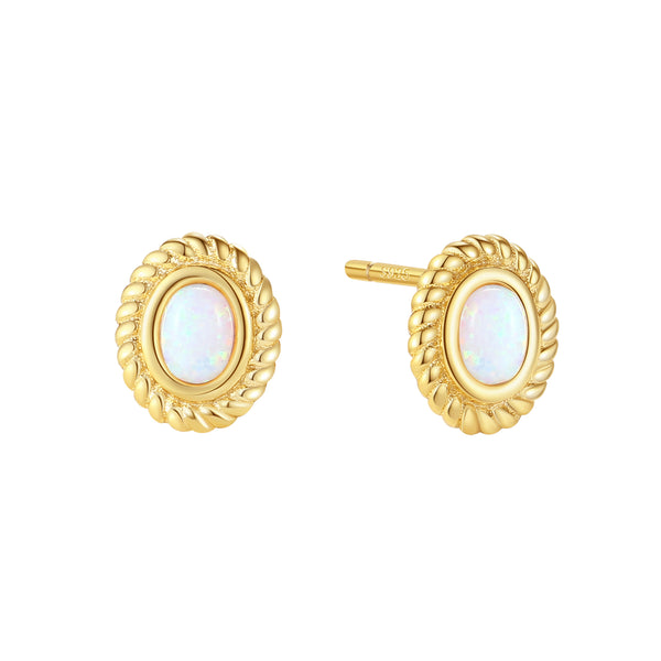 VFE1305 Twisted Oval Opal Stud Earrings