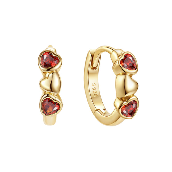 VFE0824 Triple Heart Red CZ Hoop Earrings
