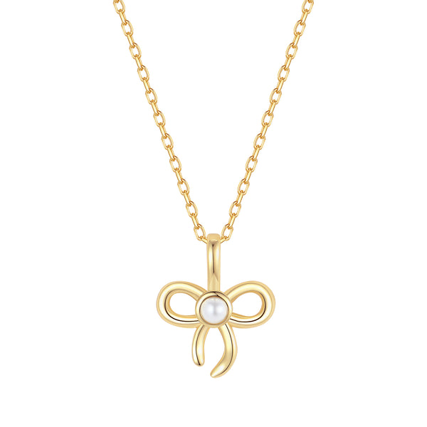 VFX0822 White Pearl Bowknot Pendant Necklace