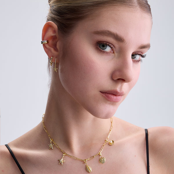 BVFE0804 Starflish Dangle Hoop Earrings