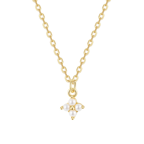 VFX0757 Shell Pearl Four Leaf Flower Pendant Necklace