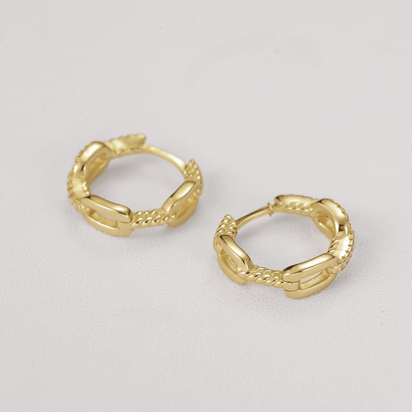 FE2108 925 Sterling Silver Pave Cubic Zirconia Link Chain Hoop Earrings