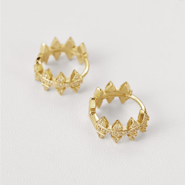 FE2227 925 Sterling Silver Pave Cubic Zirconia Awl Hoop Earrings