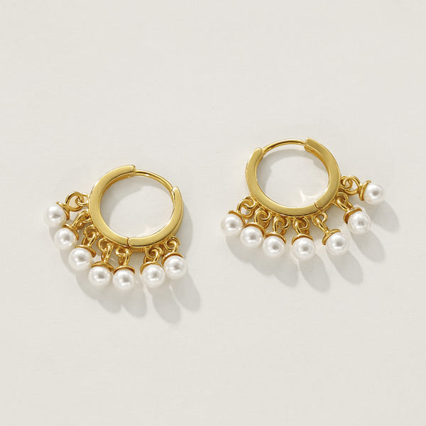 FE2424 925 Sterling Silver Shell Pearl Dangle Hoop Earrings