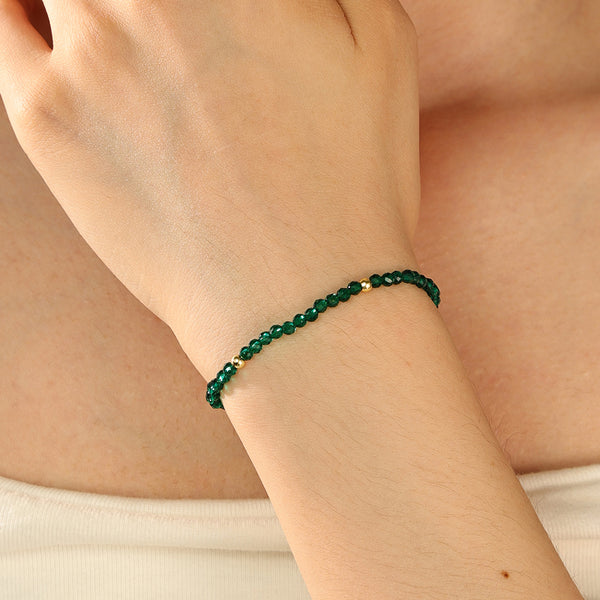 PB0054 925 Sterling Silver Green Crystal Beaded Bracelet